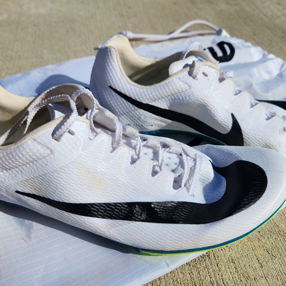 Nike White Track Spikes with Black Swoosh